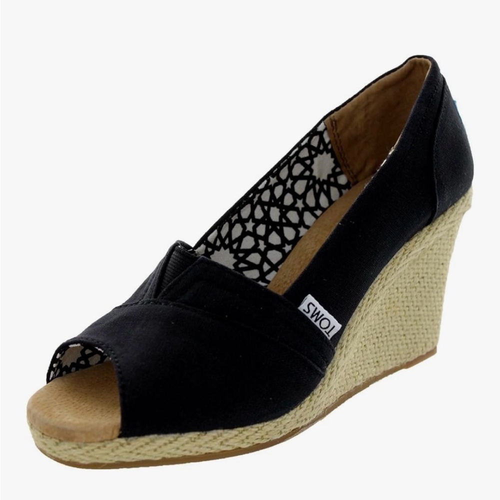 TOMS Black Peep-Toe Wedge Shoes Size 8.5